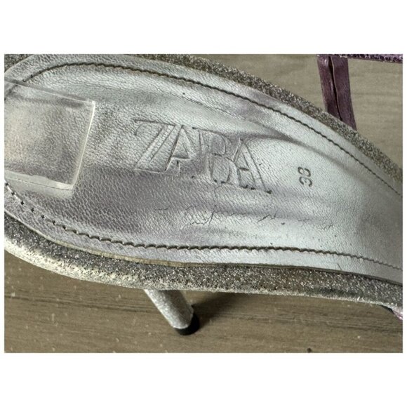 ZARA Blue Collection Sparkle Heels Lace-Up Glitter Metallic Formal Womens 7.5/38 - Picture 5 of 14